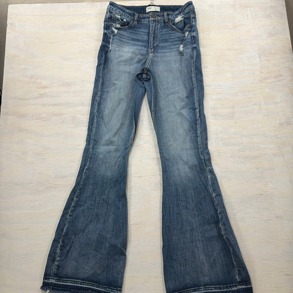 BKE Jeans Billie 29x36 Slim Fit High Rise Super Flare Distressed Blue Women